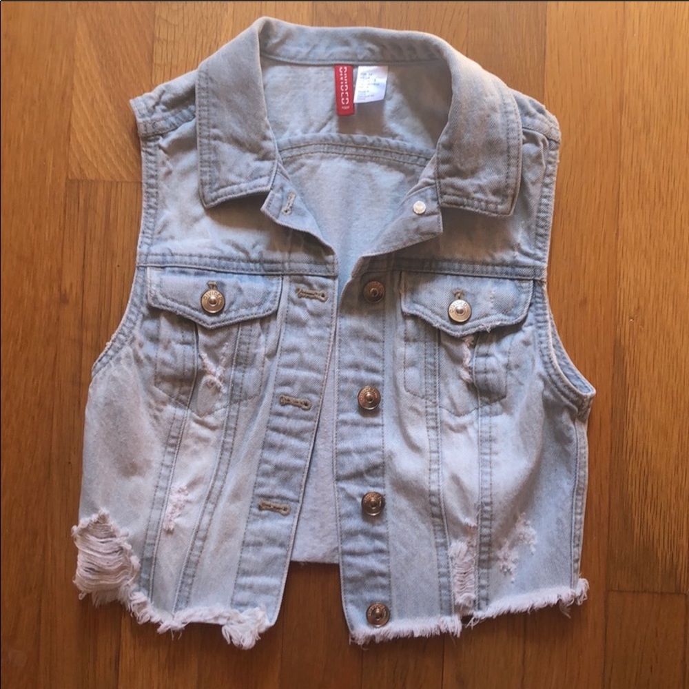 Distressed Light Denim Cropped Vest
